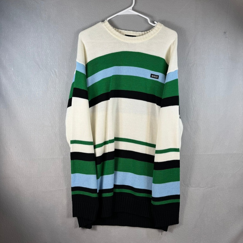 Southpole Authentic Collection Striped Knit Sweater XL Green Blue White Y2K